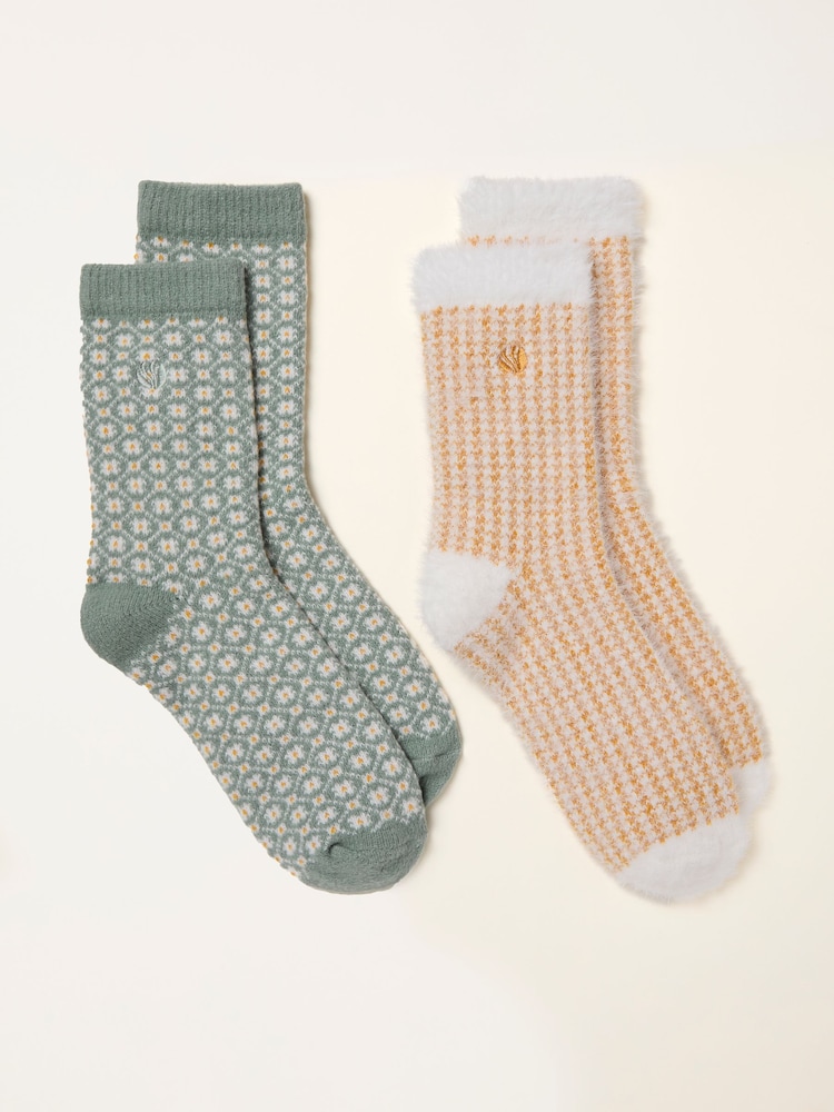 FatFace Green 2 Pairs of Geo Cosy Socks - Image 2 of 2