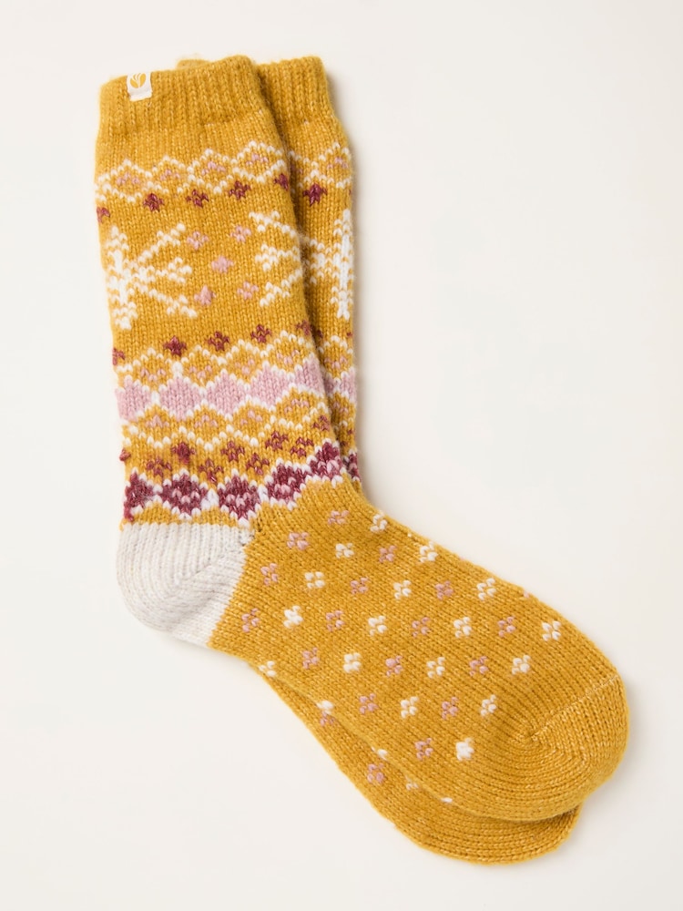 FatFace Mustard Yellow Fairisle Super Soft Socks - Image 1 of 2