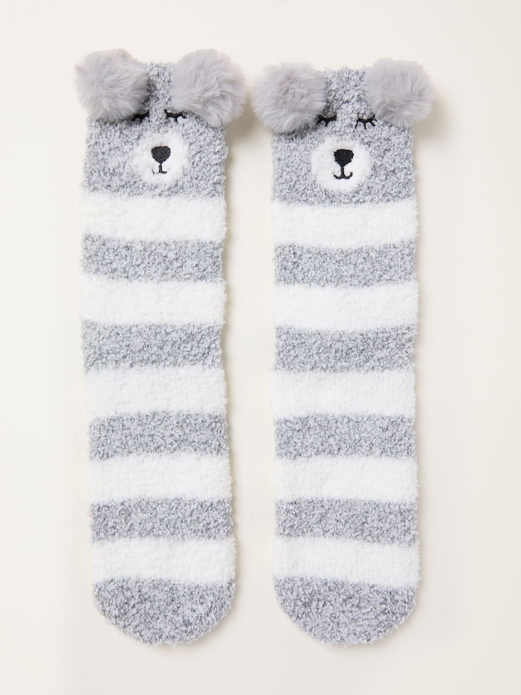 FatFace Grey Fluffy Bear Socks - Image 1 of 2