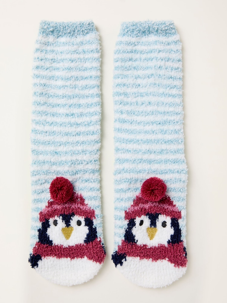 FatFace Blue Fluffy Penguin Socks - Image 1 of 2 FatFace Blue Fluffy Penguin Socks - Image 1 of 2
