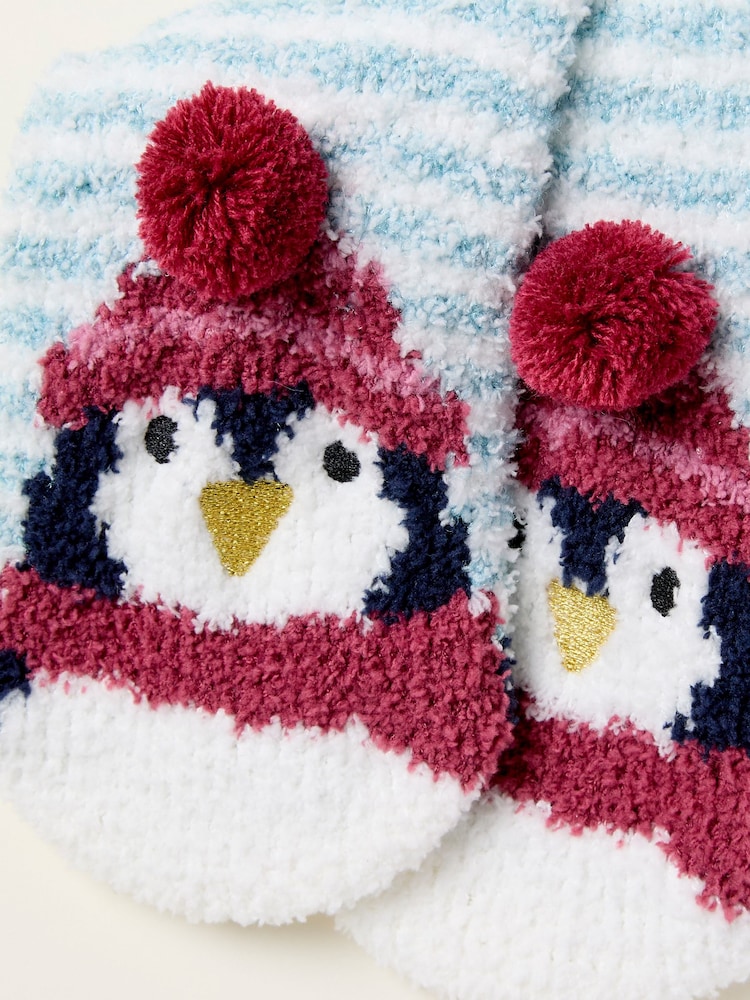 FatFace Blue Fluffy Penguin Socks - Image 2 of 2 FatFace Blue Fluffy Penguin Socks - Image 2 of 2