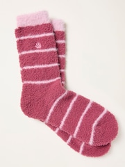 FatFace Green Fluffy Striped Socks - Image 1 of 2