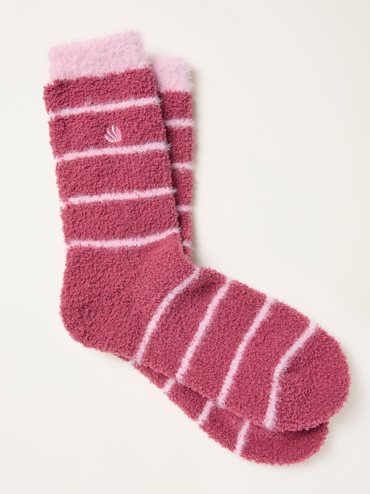 FatFace Green Fluffy Striped Socks - Image 1 of 2