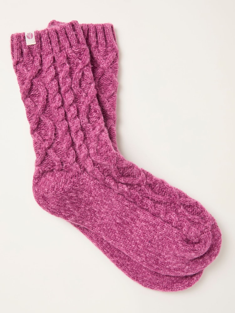 FatFace Purple Cable Lounge Socks - Image 1 of 2 FatFace Purple Cable Lounge Socks - Image 1 of 2