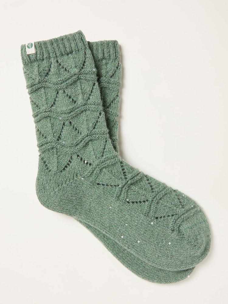 FatFace Green Pointelle Sparkle Lounge Socks - Image 1 of 2