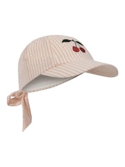 Konges Sløjd Pink Ellie Cherry Embroidery Cap With Bow Tie Detail - Image 1 of 2