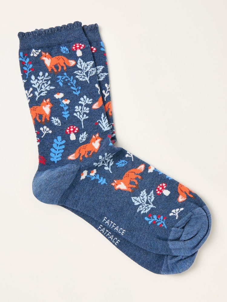 FatFace Navy Fox Floral Socks - Image 1 of 2 FatFace Navy Fox Floral Socks - Image 1 of 2