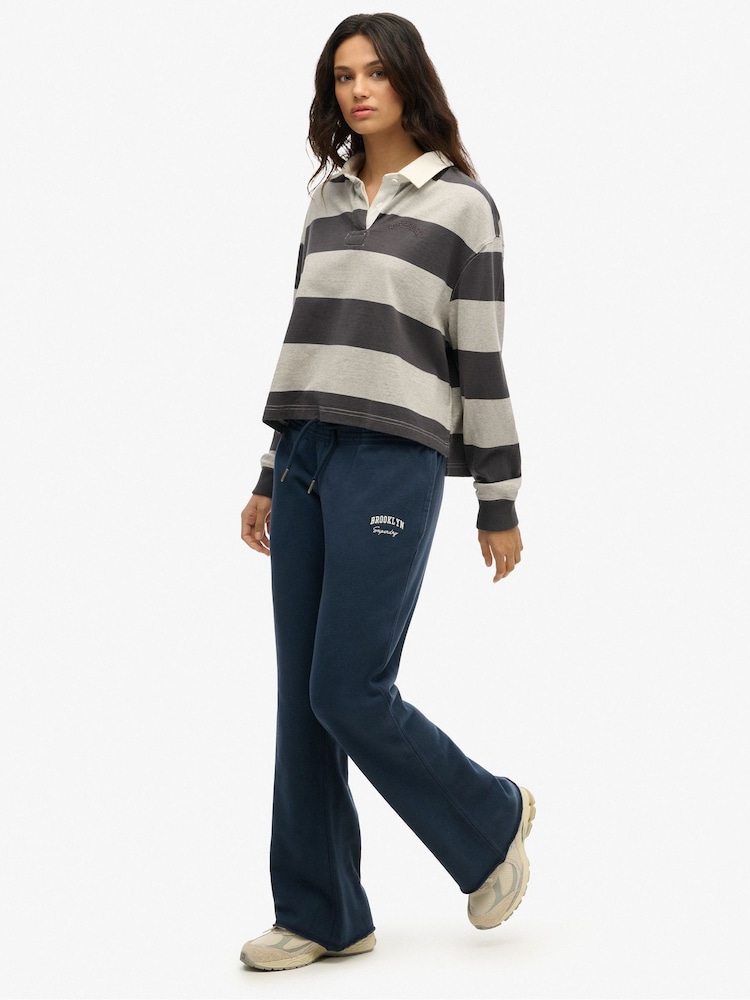 Superdry Blue 100% Cotton Athletic Essentials Low Rise Flare Joggers - Image 4 of 7
