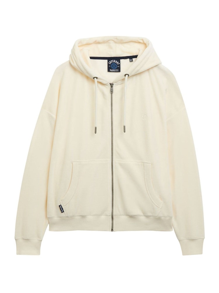 Superdry White Velour Zip Hoodie - Image 5 of 5