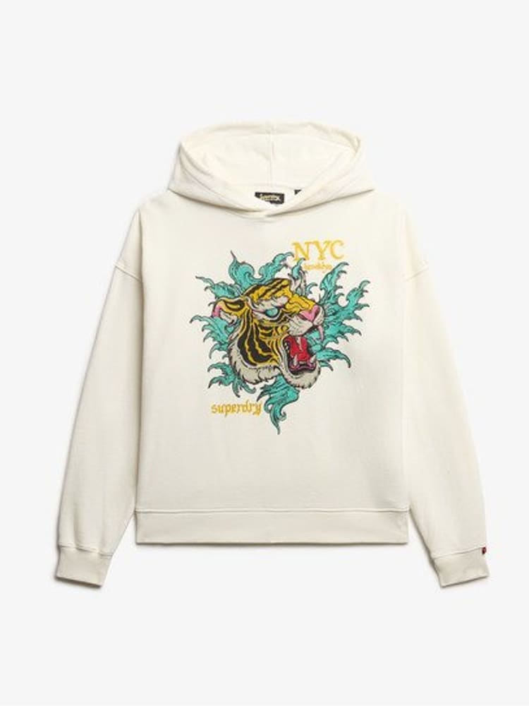 Superdry White Relaxed 100% Cotton Neo Trad Tattoo Hoodie - Image 5 of 5