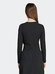 adidas Black Rib Crop Long Sleeve Kids Top - Image 2 of 6