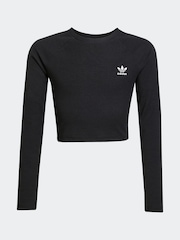 adidas Black Rib Crop Long Sleeve Kids Top - Image 6 of 6
