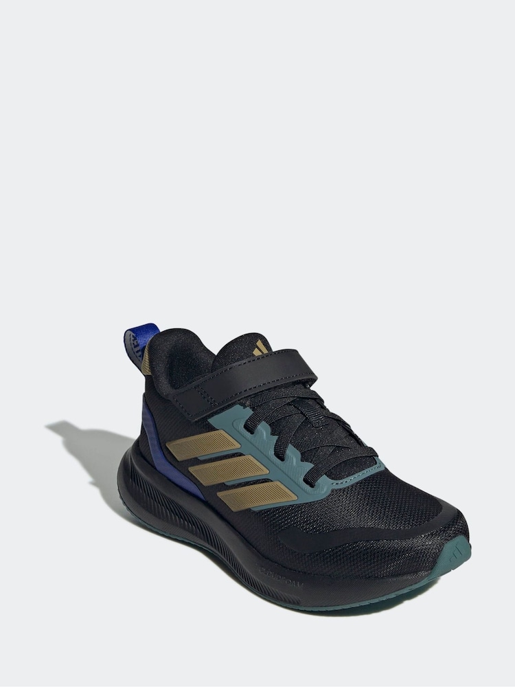 adidas Black/Metallic Runfalcon 5 Hook and Loop Running Kids Trainers - Image 1 of 9