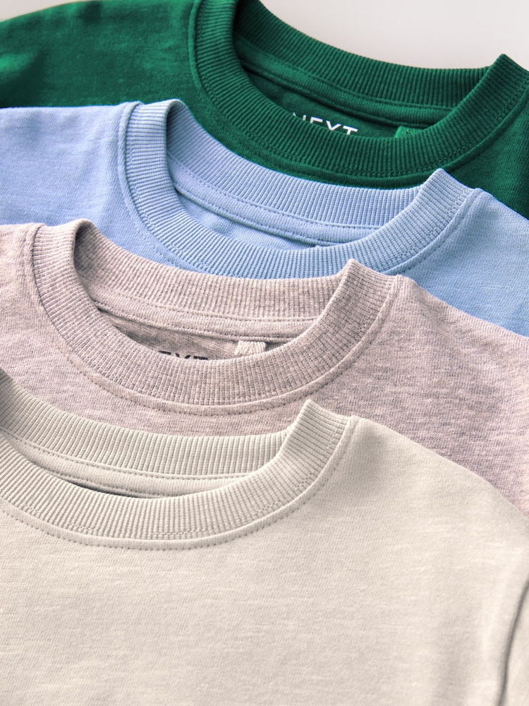 Blue/Green/Grey/Stone Plain Long Sleeve Cosy T-Shirts 4 Pack (3-16yrs) - Image 7 of 7
