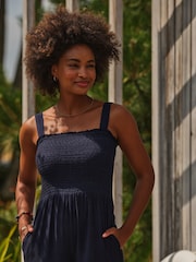 FatFace Navy Beachwear Shirred Jumpsuit - Image 3 of 5