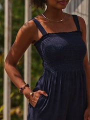 FatFace Navy Beachwear Shirred Jumpsuit - Image 4 of 5
