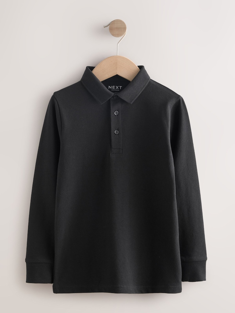 Black Long Sleeve Polo Shirt (3-16yrs) - Image 1 of 4