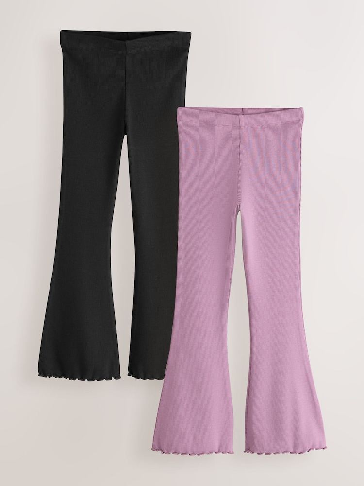 Black and Purple 2 Pack Rib Flare Leggings (3-16yrs) - Image 1 of 5 Black and Purple 2 Pack Rib Flare Leggings (3-16yrs) - Image 1 of 5