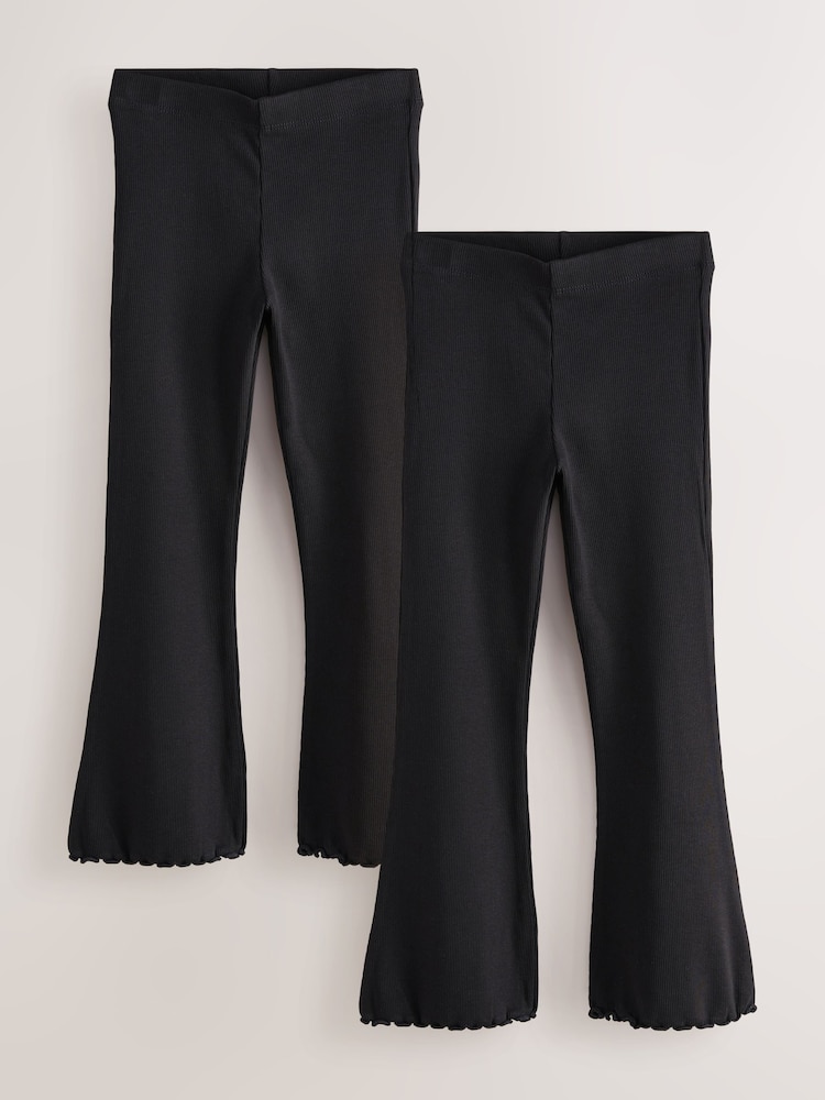 Black 2 Pack Rib Flare Leggings (3-16yrs) - Image 1 of 6 Black 2 Pack Rib Flare Leggings (3-16yrs) - Image 1 of 6