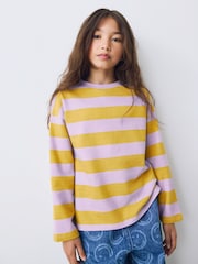 Purple/Ochre Stripe Textured Long Sleeve Top (3-16yrs) - Image 1 of 8
