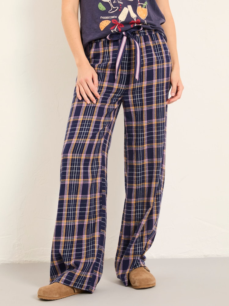 FatFace Lola Navy Metallic Check Pyjama Bottoms - Image 1 of 6