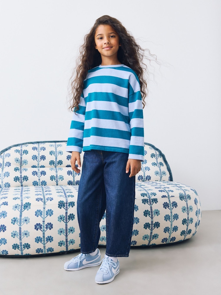 Blue Stripe Textured Long Sleeve Top (3-16yrs) - Image 1 of 8