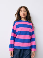 Pink/Blue Stripe Textured Long Sleeve Top (3-16yrs) - Image 1 of 8