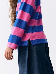 Pink/Blue Stripe Textured Long Sleeve Top (3-16yrs) - Image 4 of 8