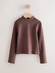 Chocolate Brown High Neck Long Sleeve Top (3-16yrs) - Image 1 of 4