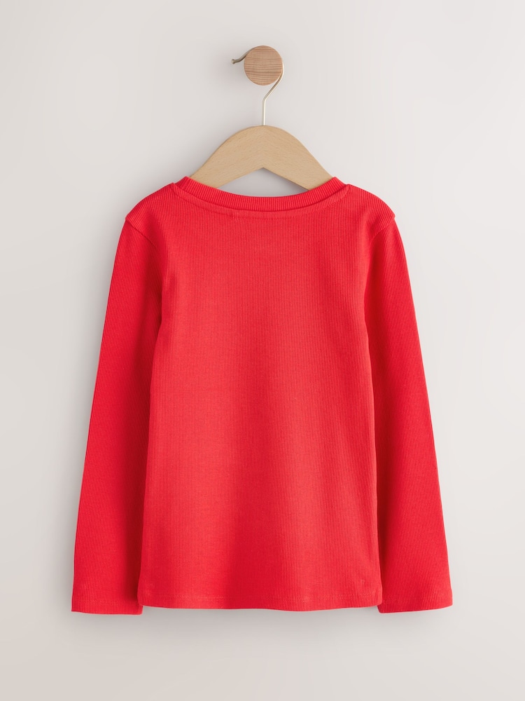 Red Long Sleeve Ribbed Top (3-16yrs) - Image 2 of 7