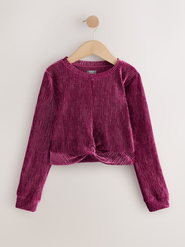 Burgundy Red Textured Velour Wrap Front Top (3-16yrs) - Image 1 of 4