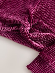 Burgundy Red Textured Velour Wrap Front Top (3-16yrs) - Image 4 of 4