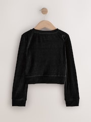Black Textured Velour Wrap Front Top (3-16yrs) - Image 2 of 4