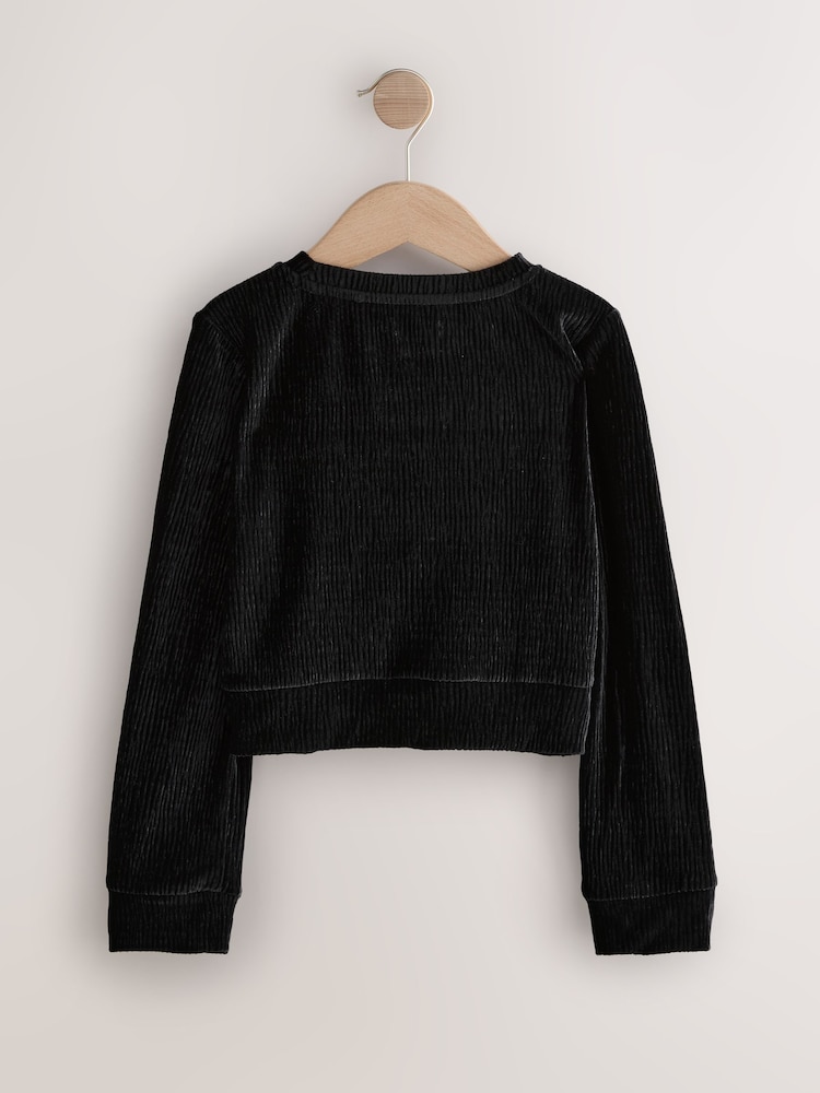 Black Textured Velour Wrap Front Top (3-16yrs) - Image 2 of 4