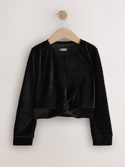 Black Textured Velour Wrap Front Top (3-16yrs) - Image 5 of 8