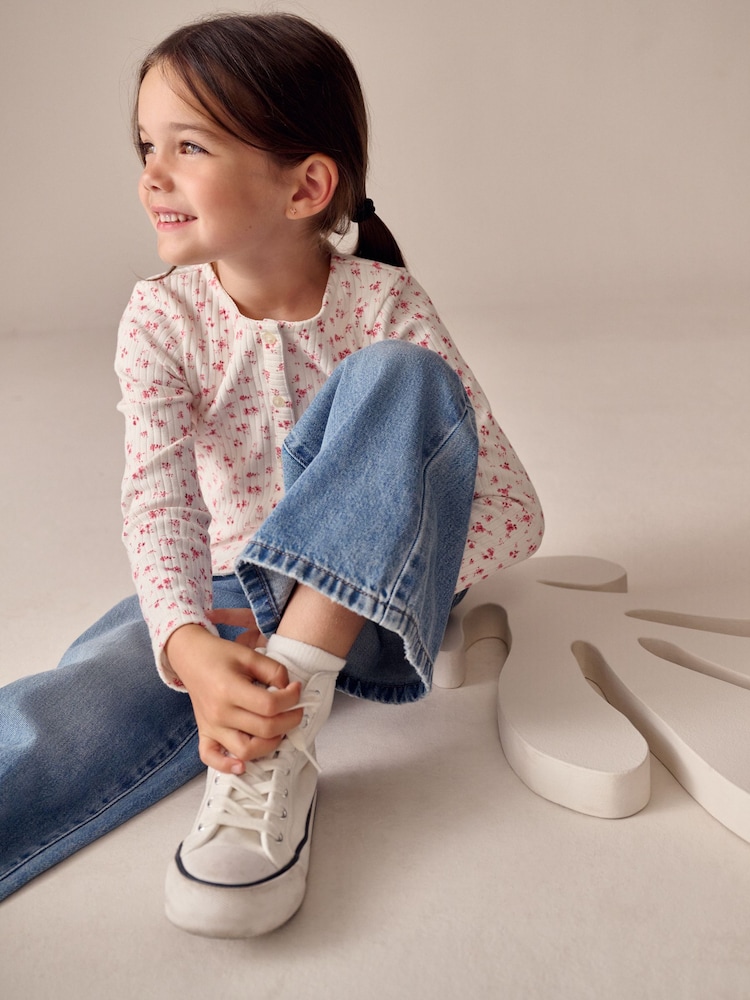 Ecru Floral Long Sleeve Ribbed Cardigan (3-16yrs) - Image 2 of 3