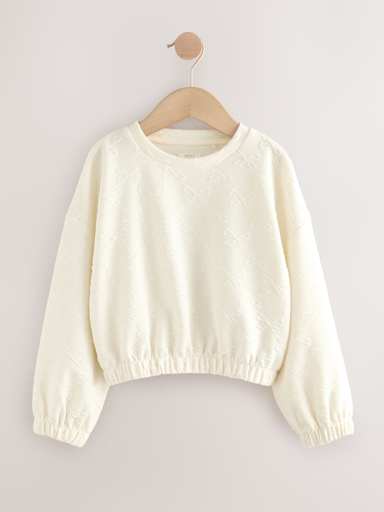 Ecru White Textured Bow Long Sleeve Top (3-16yrs) - Image 1 of 4