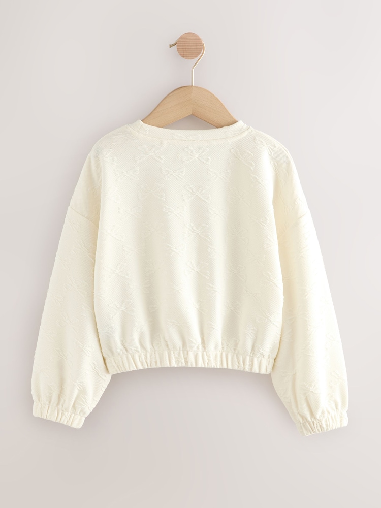 Ecru White Textured Bow Long Sleeve Top (3-16yrs) - Image 2 of 4