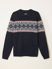 FatFace Navy Snowflake Knitted Half Neck Jumper - Image 1 of 1