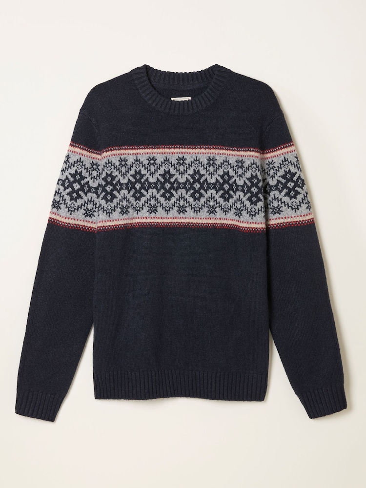 FatFace Navy Snowflake Knitted Half Neck Jumper - Image 1 of 1