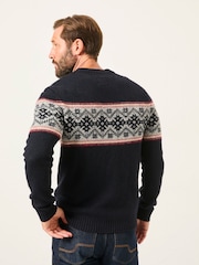 FatFace Navy Snowflake Fairisle Knitted Half Neck Jumper - Image 2 of 5