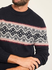 FatFace Navy Snowflake Fairisle Knitted Half Neck Jumper - Image 3 of 5