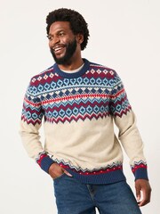 FatFace Hudson Natural Knitted Fairisle Crew Jumper - Image 1 of 6