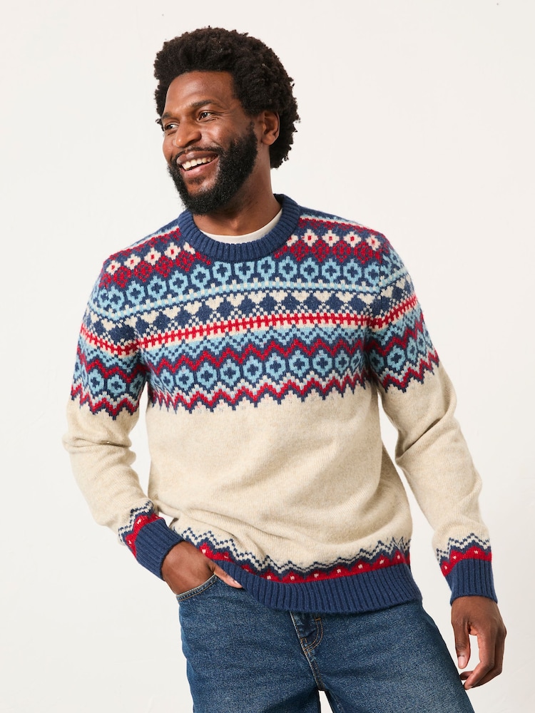 FatFace Hudson Natural Knitted Fairisle Crew Jumper - Image 1 of 6 FatFace Hudson Natural Knitted Fairisle Crew Jumper - Image 1 of 6