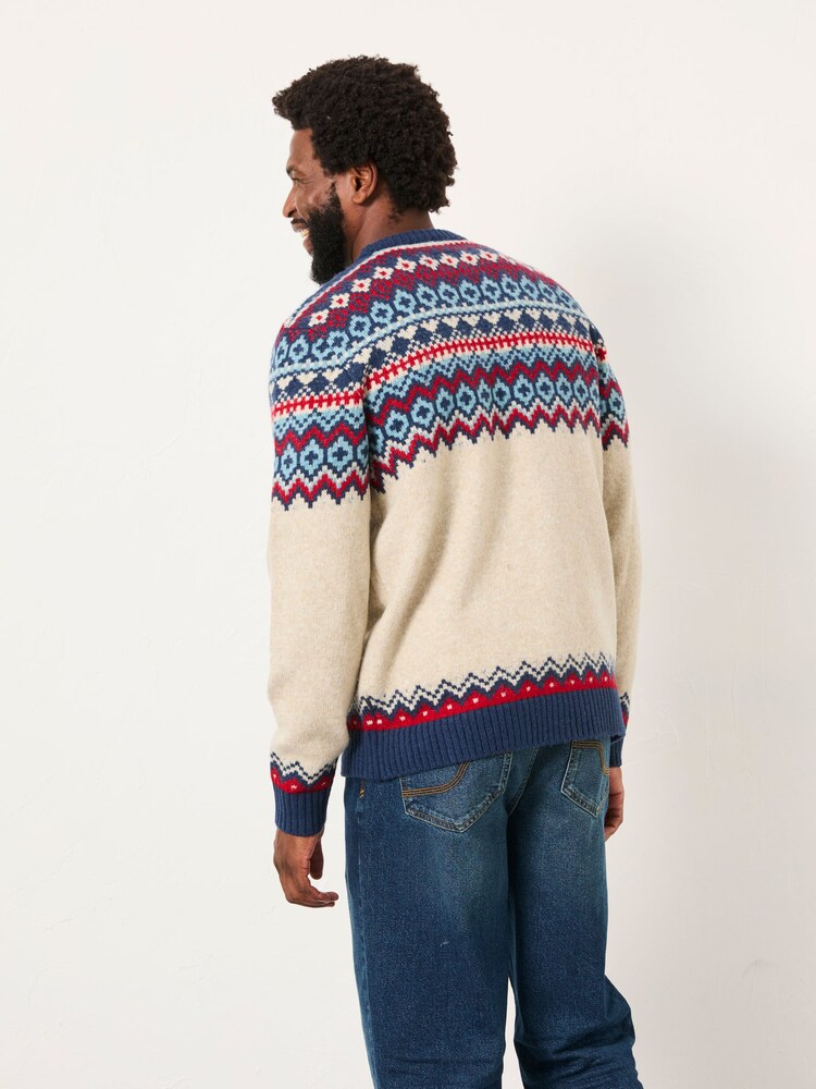 FatFace Hudson Natural Knitted Fairisle Crew Jumper - Image 2 of 6 FatFace Hudson Natural Knitted Fairisle Crew Jumper - Image 2 of 6
