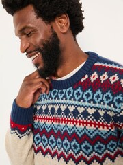 FatFace Hudson Natural Knitted Fairisle Crew Jumper - Image 4 of 6