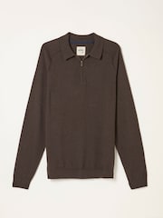 FatFace Rye Chocolate Brown Zip Collar Knitted Polo Jumper - Image 1 of 1