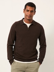 FatFace Rye Chocolate Brown Zip Collar Knitted Polo Jumper - Image 4 of 5