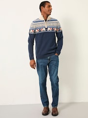 FatFace Navy Polar Bear Knitted Fairisle Half Neck Jumper - Image 3 of 6