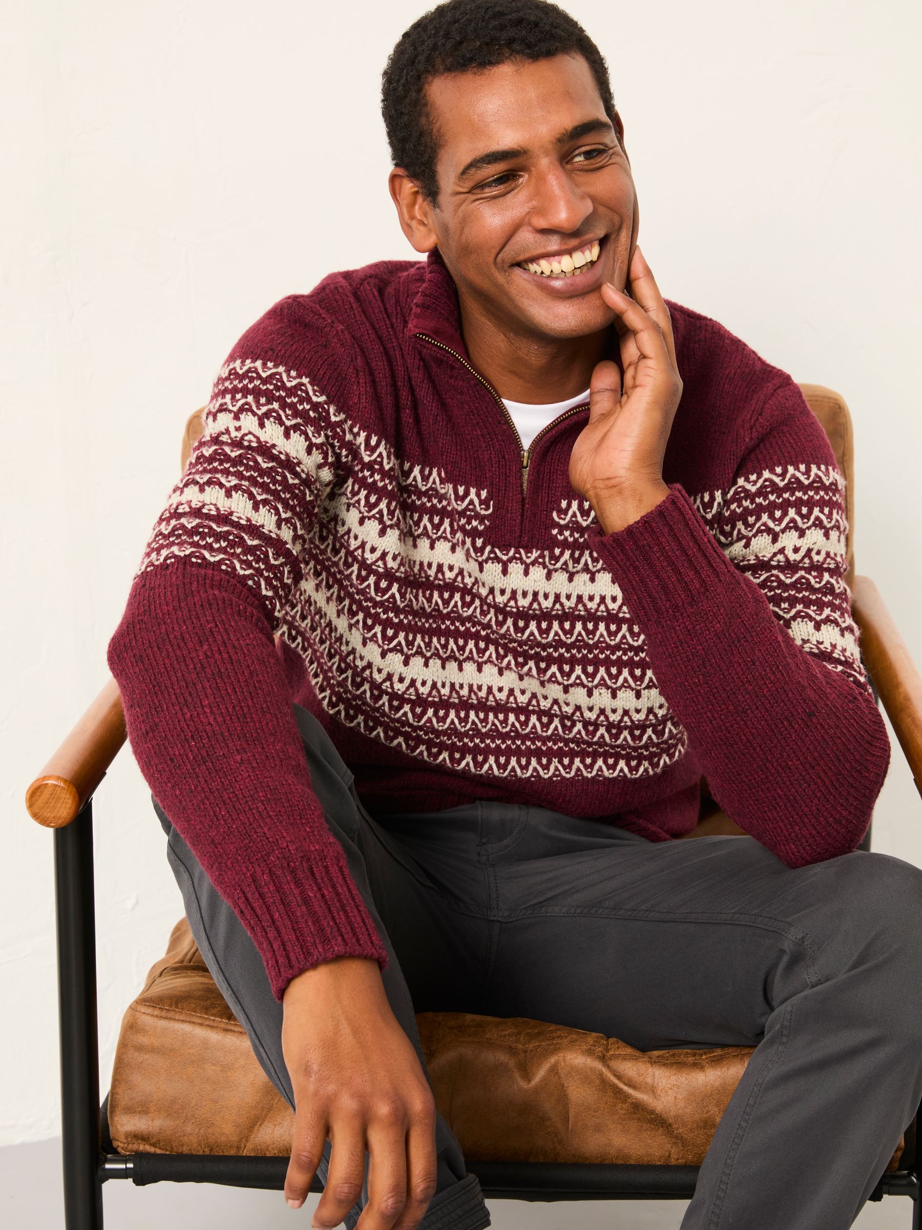 Buy FatFace Claret Fairisle Knitted Half Neck Jumper from Next France